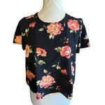Rewind  Black With Floral Design Short Sleeve Blouse Size Medium Photo 5
