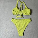 Womens Juniors Swimsuit XL Lime Green Front Keyhole Ring Ribbed 2 Piece NEW Size undefined Photo 3