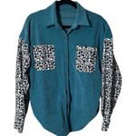 Oversized Women's Shacket Blue Black White Leopard Print Pockets Arms Medium Photo 0