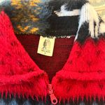 100% Wool Red Alpaca Patterned Fleece Jacket Size L Photo 3