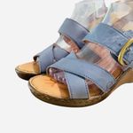 Born Wedge Sandals Womens Size 9 M Blue Leather Strappy Buckle Comfort Shoes Photo 4