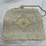 1960s Vintage Off White Beaded Handbag With Gold Trm and Hardware Photo 0