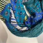 Apt. 9  Infinity Scarf Mixed Media Crocheted Knit Geometric Striped Blue Green Photo 1