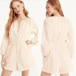 J.Crew Women’s Cotton Poplin Tie-Sleeve Button Front Romper in Palest Peach M Photo 0