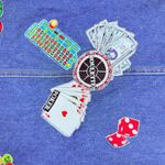 Vintage baccini denim cotton jean vest with casino Vegas gambling appliqués med Blue Photo 6