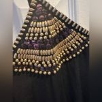 XOXO  black jumpsuit gold studs purple sequin thon strap zip pockets wide leg Photo 6