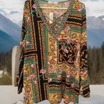 NWT Purple Rain bellsleeve Floral Print Sequin Beaded Neckline Boho Chic Tunic3X Size 3X Photo 0