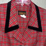 Vintage Virgo Red and Black plaid Blazer Jacket with velvet trim and buttons Size 10 Photo 2