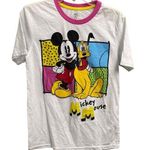 Mickey & Co Retro Style Ringer Tee Size XS Colorful Graphic Disney White Photo 0