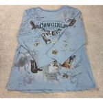 Cactus Cowgirl Justice Embellished Gemstones Graphic 3/4 Sleeve Shirt Size XL Blue Photo 2