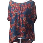 GF by geren ford floral printed blouse size Large hi low sheer short sleeve Photo 0