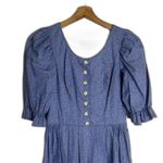 Vtg Alphorn Dress Womens Medium Floral Button Front Puff Sleeve Germany 80s Blue Photo 2