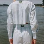 Daily Drills COPY -  Ultra Cropped Poplin Button Down in Blue Photo 1