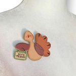 Vintage Crazy Mountain Pin Wooden Turkey Tan Brown Give Thanks Brooch Photo 3