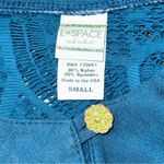 l*space L* Women’s Size S Teal Blue Green Lace Gold Button Front Tunic Shirt Top Photo 3