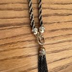 Gold & Black Rope Statement Necklace With Rhinestone Accents & Tassel Boho Chic Photo 4