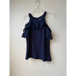 Anthropologie Maeve by  Navy Blue Ruffle Cold Shoulder Top Size Medium Photo 3