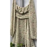 Blush  & Day Women’s sz Large Green Cream Dress Pink Floral design Tie Photo 1