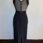 Rhapsody Vintage 90’s Black Button Back Sheer Accent Full Length Sleeveless Prom Dress Photo 0