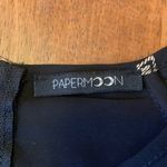 PaperMoon Blouse Large Elegant Black Top with Gold Foil Pattern Tie 3/4 Sleeves Photo 2