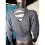 FCT with love Womens V Neck Ribbed Knit Sweater Pullover Back Detail Cozy Casual Black Size L Photo 1