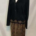 VTG KORET 2 Pc Suit Size 10 Button Front Embroidered Jacket Blazer Skirt Paisley Black Photo 0