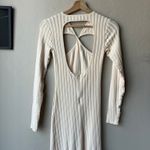 Ronny Kobo Dress Fringe Cut Out Long‎ Sleeve Knit Midi Dress Ivory Sz S Photo 7