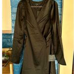 Lulus Women's Black Long Sleeve Satin Wrap Dress Party Cocktail Medium Photo 2