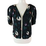 Kate Spade Deco Bloom Crepe Blouse Black Floral Print V Neck Elegant XS Photo 1