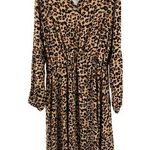 Kirundo XL leopard print flowy long sleeve dress casual office work boho Tan Photo 0