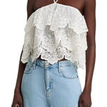 AQUA  Lace Halter Top‎ Ruffle Tiered Sleeveless Party Festival White M Photo 0