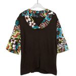 RQT 1990s Vintage Brown Sweater Vest with Retro Floral Collar Underlay Large Photo 0