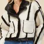 Contrast Faux Fur Trimmed Suede Jacket NWOT Large Black Photo 0