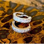 Sterling Silver 925  Cubic Zirconia mini hoop huggie earrings Photo 2