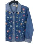 VTG 90s Bobbie Brooks Embroidered Floral Mixed Denim Shirt Button Up L Boho Blue Size L Photo 2