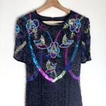 Vintage Swee Lo Dress Womens Small Black Sequin Beaded Cocktail Short Sleeve 90s Photo 1
