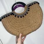 Handmade Unbranded Savanna Weave Styled Woven Bag w/ Black Trim Pom-Poms and Ribbon Photo 4