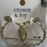 Crown & Ivy NWT  Shiny‎ Gold Twisted Braided Hoop Earrings Photo 0