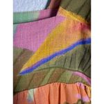 Kourt Pink Green Tropical Print Square Neck Ruffled Linen Mini Dress Size XS Photo 8