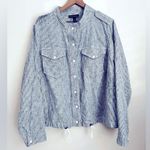 Lane Bryant  Women Linen blend Striped Drawstring Hem Shirt Jacket snap button 22 Photo 1