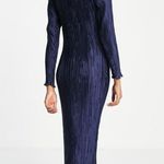 ASOS Navy Pleated Satin Dress Photo 1