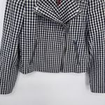 J. Crew Preppy Moto Jacket Womens 10 Blue White Gingham Plaid Cotton Linen NWOT Photo 2