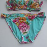 Leilani Floral Bikini Set Turquoise and Pink Push Up Top Vacation Tropical Sz 12 Blue Photo 1