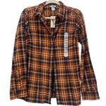 NWT Duluth Orange Blue Plaid Flannel Long Sleeve Button Up Size Small Photo 0