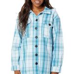 Lucky Brand NWT Shacket Blue/White Button Up Oversized Pockets Womens XL Photo 0