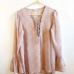 Altar'd State Altar’d State Blouse Floral Print Sheer Lace Up Long Ruffle Sleeve Top Sz S EUC Photo 0