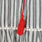 Kate Spade Womens Blouse Size XS Gray Striped Embroidered Tassels Boho Peasant Photo 14