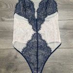 Victoria's Secret Victoria’s Secret V Wire Beige And Blue Lace V-String Teddy Bodysuit Size Medium Photo 1