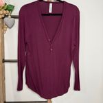 Athleta  Burgundy Long Sleeve V Neck Henley Sleep Top Womens Size Large Photo 1
