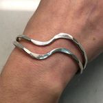 Designer Signed Handmade Sterling Silver Modernist Wavy Cuff Bracelet Photo 0